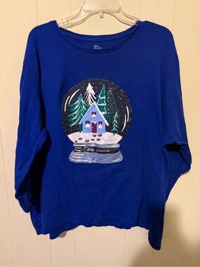 Kim Rogers Blue Holiday Snow Globe 3/4 Sleeve Tee